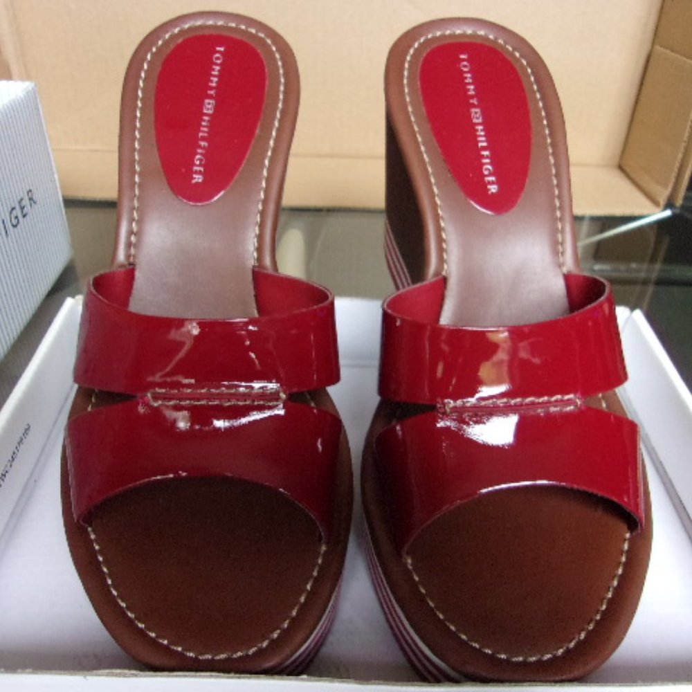 Tommy Hilfiger Red Wedge Slides